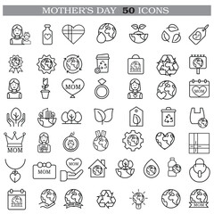 Obraz premium Art & Illustration A collection of minimalistic line icons themed around Mother's Day, Mother's Day Line Icons Set 