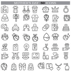Art & Illustration A collection of minimalistic line icons themed around Mother's Day, Mother's Day Line Icons Set 