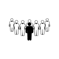 Person standing out from group of people in outline style