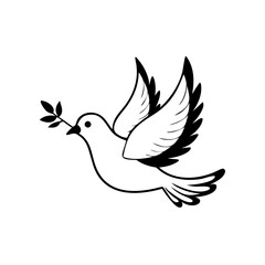 Obraz premium Flying dove with olive branch in beak icon
