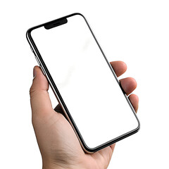 Blank Phone Screen Held by Hand with Blank Screen Isolated on White and  Empty Display