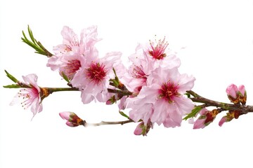 Pink blossoms on branch isolated on white background