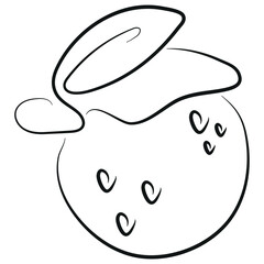 simple icon of an orange with a tail drawn in line art style, for various designs and patterns