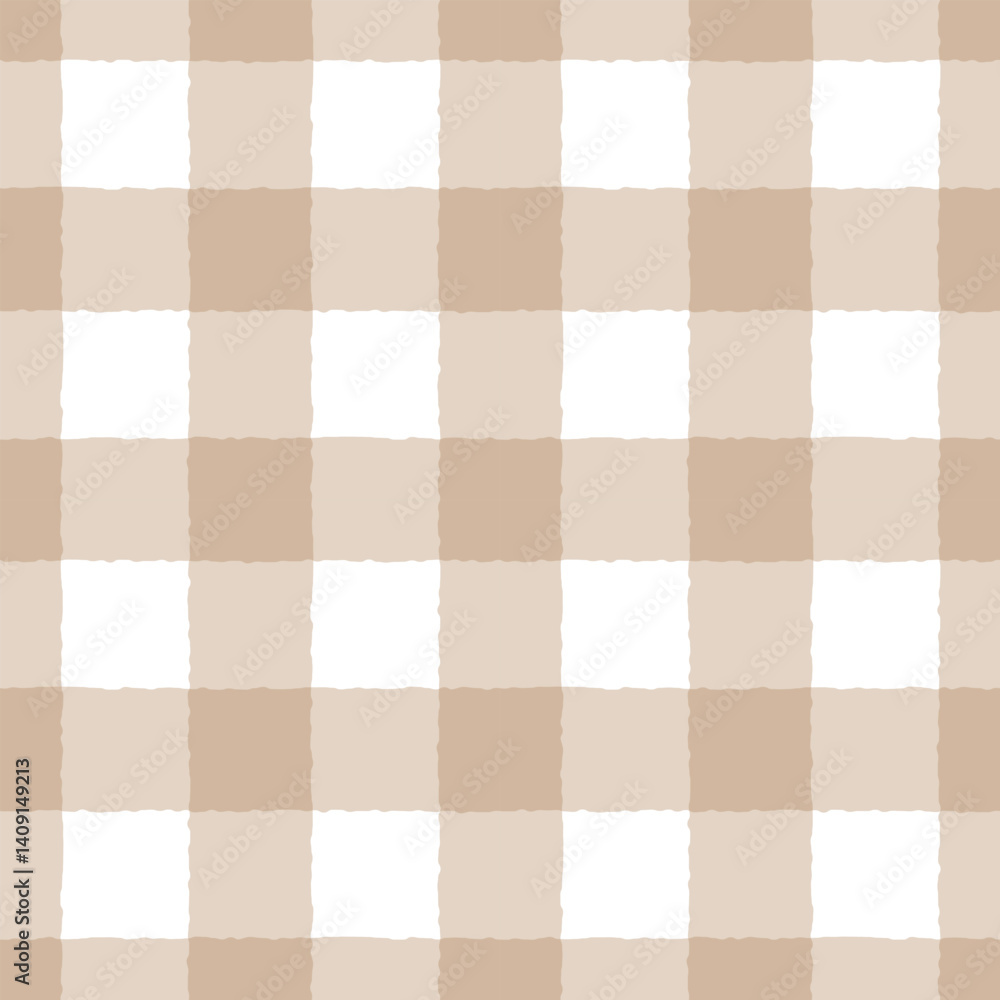 Poster Modern large scale warn neutral vector gingham seamless pattern, textured checked plaid print tile design