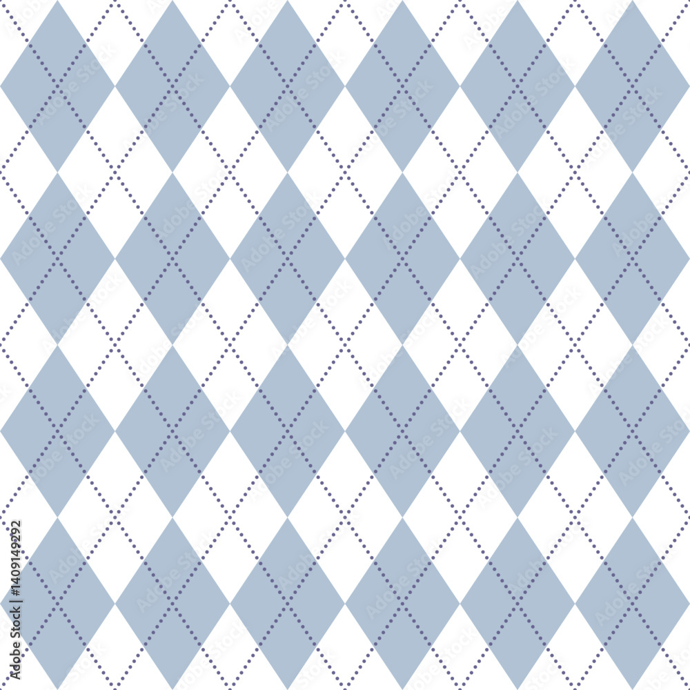 Aufkleber light blue retro argyle plaid check seamless vector pattern, harlequin rhombus diamond repeat tile b