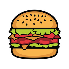 Fresh hamburger fast food with beef and cheese Illustration logo