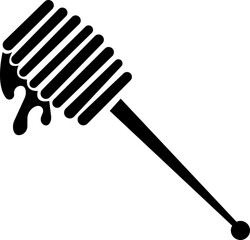 Honey dipper stick with dripping honey icon silhouette, smooth texture and glossy appearance. in studio food photography with nature elements, isolated on transparent background, for food or taste