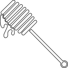 Honey dipper stick with dripping honey icon silhouette, smooth texture and glossy appearance. in studio food photography with nature elements, isolated on transparent background, for food or taste