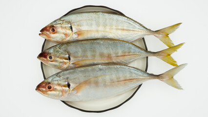 Fish yellowtail or ikan selar isolated on white background