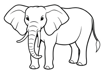 Fototapeta premium Elephant, line art coloring book vector illustration on white background