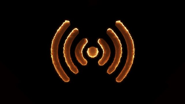 Neon glowing WIFI signal icon animation on black background.