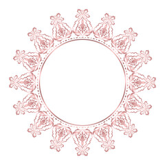 Damask Round patterned border, Rose gold pattern with place for text, Floral frame, Ornament for decoration of cards and invitations, Circular arabic pattern, Round baroque ornament, Vintage frame