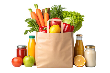 Fresh produce grocery bag healthy food vibrant colors juicy fruits and on transparent background