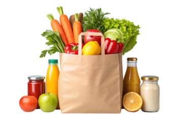 Fresh produce grocery bag healthy food vibrant colors juicy fruits and on transparent background