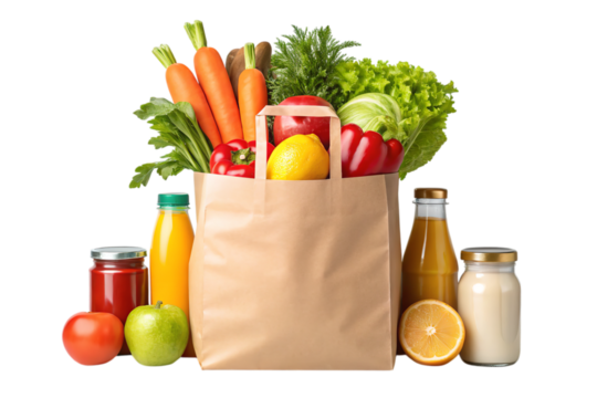 Fresh produce grocery bag healthy food vibrant colors juicy fruits and on transparent background