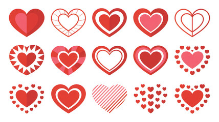 Assorted red heart designs collection on transparent background
