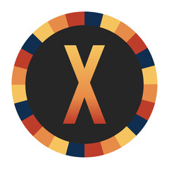Gradient CAPITAL Letter X in Warm Orange, Red, and Yellow with Circular Frame in Blue, Red, and Yellow Tones