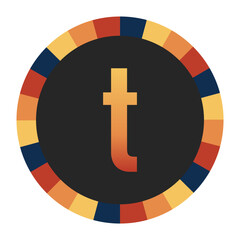Gradient lowercase Letter t in Warm Orange, Red, and Yellow with Circular Frame in Blue, Red, and Yellow Tones