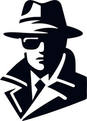 Classic Spy Detective Logo in Black and White Silhouette Style