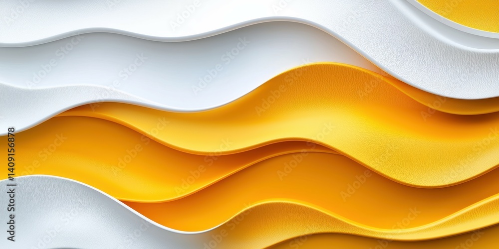 Poster a vibrant composition of yellow and white curved waves creating a dynamic design element.