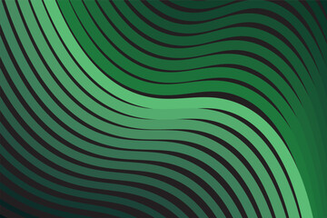 Abstract black background with green and light green lines and waves. Vector illustration of background.