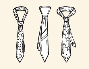 Doodle style necktie assortment clothing illustration in vector format.