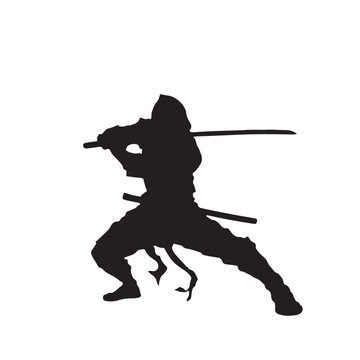 Silhouette of ninja pose attack vector icon set illustration isolated on white background.
