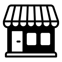 Grocery shop building solid icon, eat what you want concept. Vector graphics. Market house sign on white background, glyph style mobile or design.