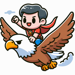 cartoon vector illustration of a person riding an eagle