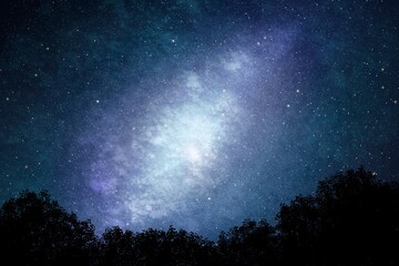 Fototapeta premium 幻想的な星空の背景C シルエット1