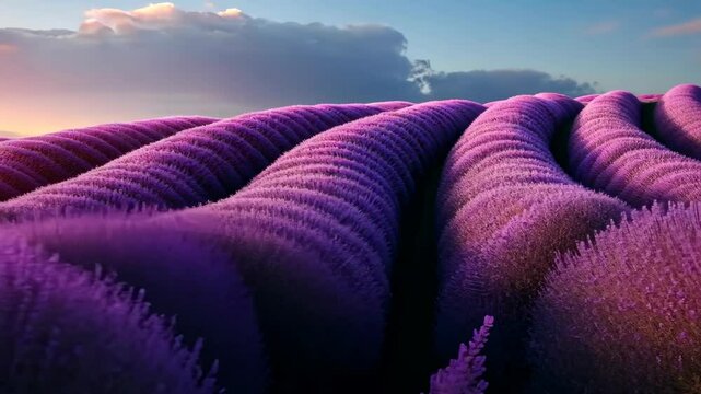 Lavender Fields at Sunrise: A Serene Purple Panorama