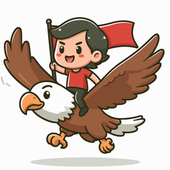 Fototapeta premium cartoon vector illustration of a person riding an eagle