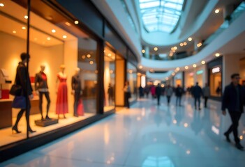 Generative AI showcasing the blurred scene of a busy shopping mall with people