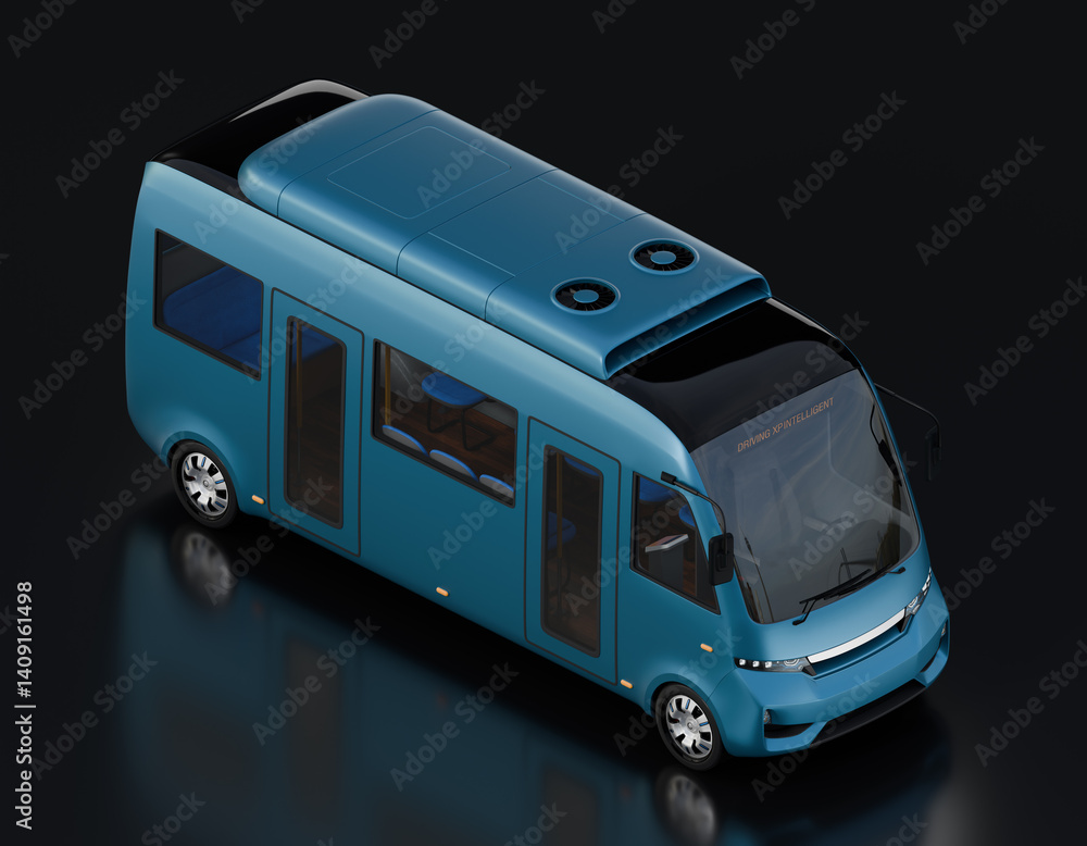 Aufkleber isometric view of blue electric bus on black background. generic design. 3d rendering image.