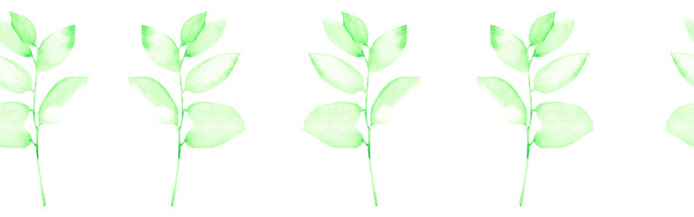 Obraz premium Watercolor leaves border on a white background. Hand-drawn illustration. Perfect for spring and summer. 