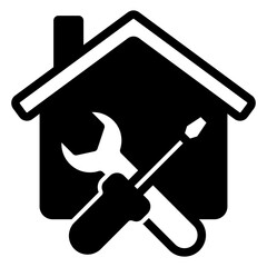 House, screwdriver and wrench solid icon, housework concept. Vector graphics. Cottage building with repair tools sign on white background, glyph style mobile or design.