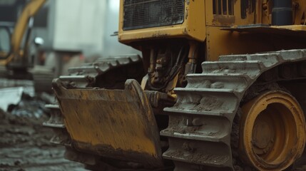 Construction worker operating a bulldozer on a site. Featuring strength and precision