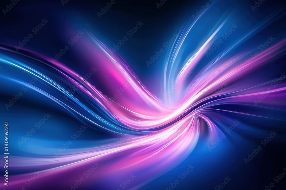 Poster a vibrant abstract wave of blue and pink light creating a dynamic flow.