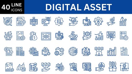Digital Asset  editable icon set. Editable stroke. Vector illustration.