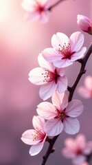 Naklejka premium Serene pink cherry blossoms in bloom at sunset. trending colors spring summer 2025