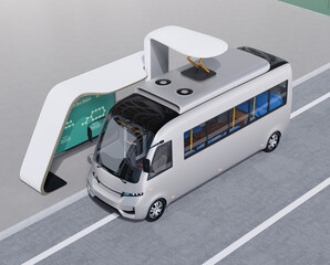 Electric Bus charging at bus stop by high power pantograph charger. 3D rendering image.