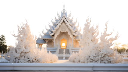 Exquisite Decorations at Wat Rong Khun White Temple During Enchanting Sunrise