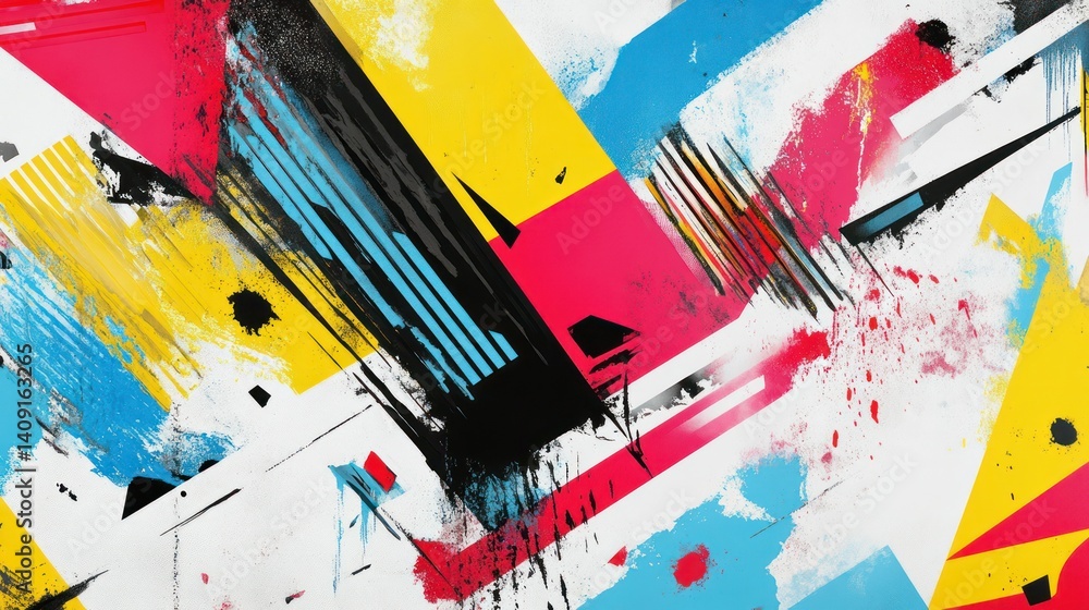 Poster dynamic expression: an energetic composition of geometric shapes and splashes