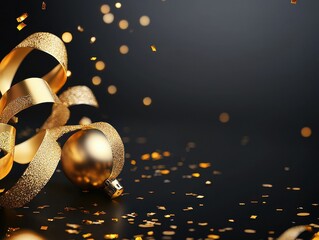 Obraz premium Sparkling gold decorations and confetti for a festive celebration.