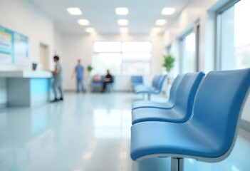 Generative AI shows a brightly lit waiting room with empty blue seats