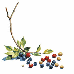 branch and berries decoration ornament vector with white area for insertion