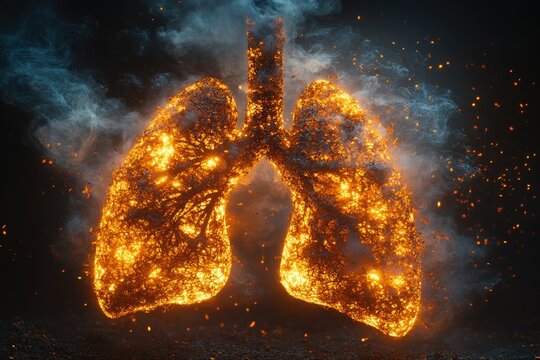 Glowing lungs surrounded by dark smoke symbolize impact of smoki