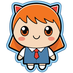 Cute cartoon girl with school uniform and cat ears