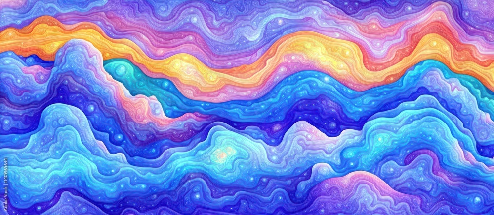 Poster abstract chromatic waves and twinkling starfield blending into a unique pattern