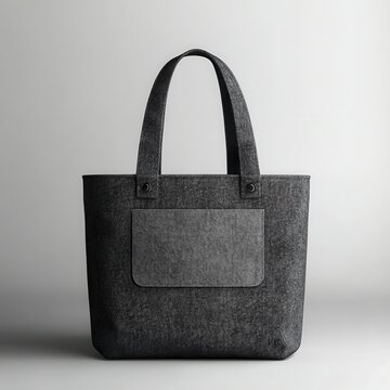 denim tote bag in gray jaspe color with one cargo pocket . Minimalistic and futuristic style hyperealistic.